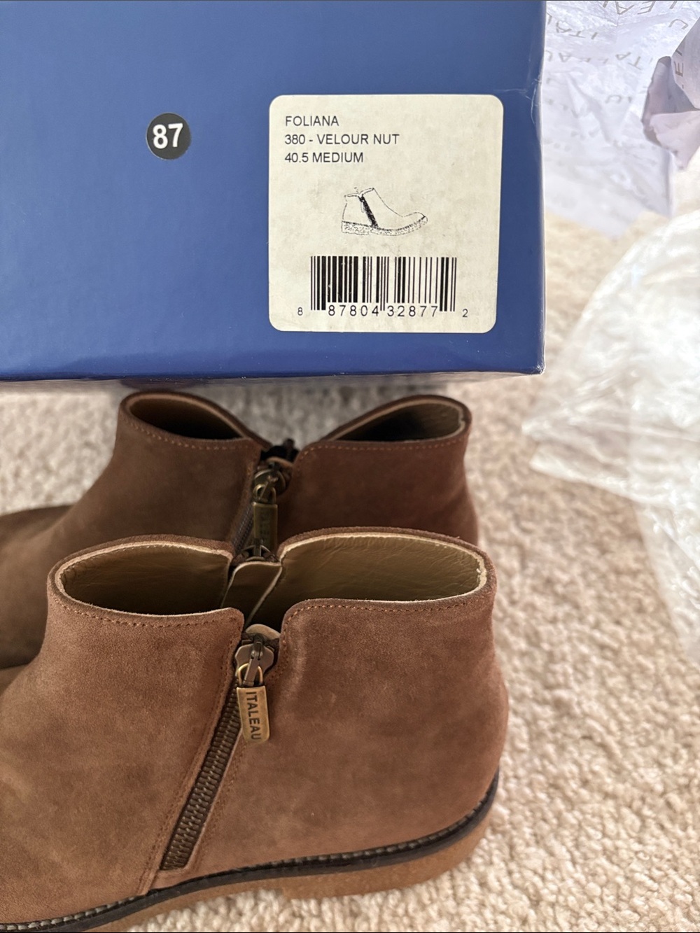 ITALEAU Foliana Waterproof Suede Ankle Boots Velour Nut EU 40.5 US 10 NIB Italy